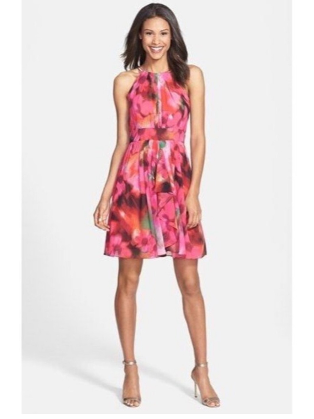 Eliza J Pink Floral Halter Mini Dress